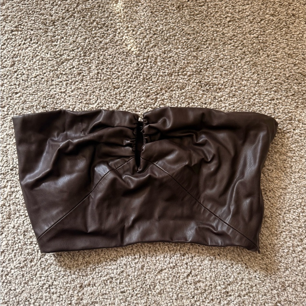 Zara Dark Brown Leather Crop Top